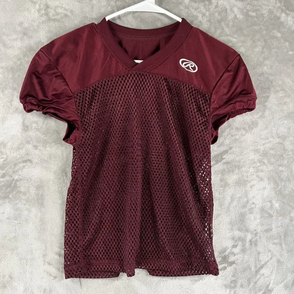Rawlings Youth Medium Football Practice Jersey Maroon Mesh V Neck Short Sleeve